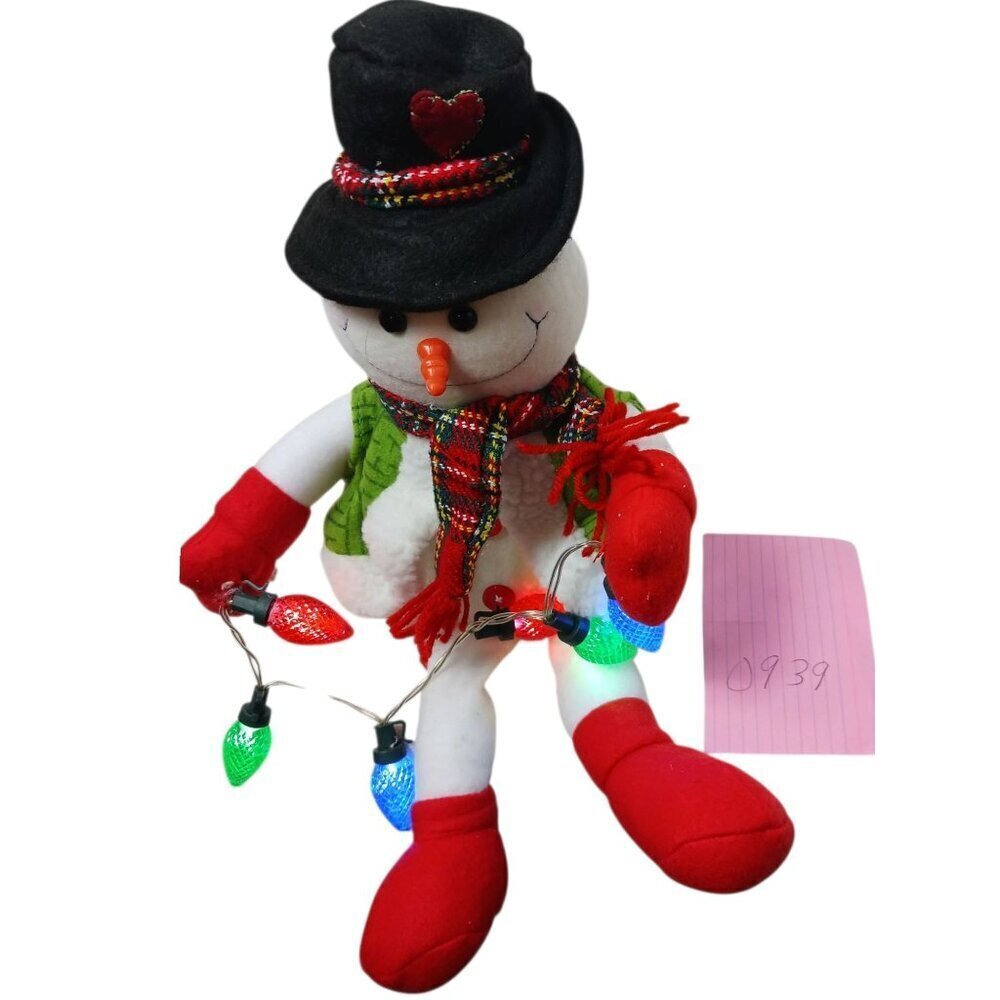 Plush Snowman Plush Sitter W/ String Lights & Musical W/Blk Hat Multicolor "12"